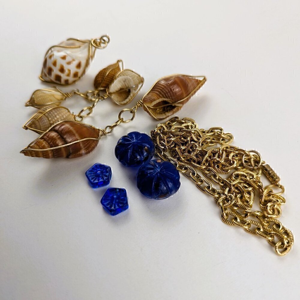 Wire-Wrapped Seashell Charms & Gold Chain - Picture 3 of 6